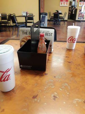 Sticky tables no napkins or ketchup dirty caddy