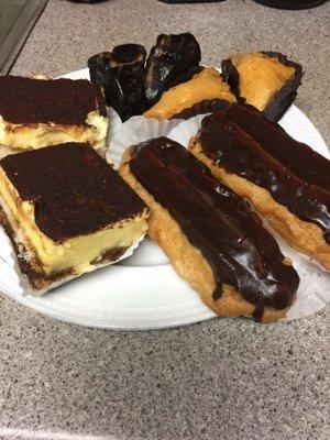 Tiramisu, eclairs, baklava and chocolate explosion cake