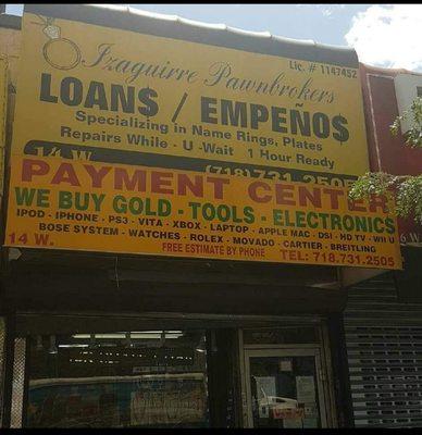 We buy and pawn jewelry, electronics, tools and etc. We sell all types of mostly stuff like Tools, Laptops, Gold, and Gaming Systems etc.