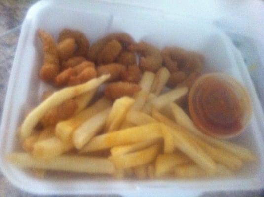 $5.49 popcorn shrimp and fries combo + drink