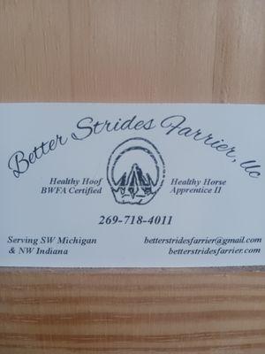 Better Strides Farrier llc business card