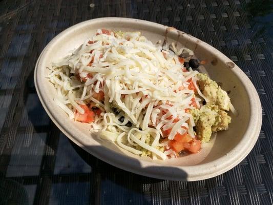 Bowl with Cilantro Lime Chicken (no longer on menu), Beans, Tomatoes, and Cheese.