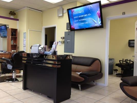 Big TV to watch while waiting.