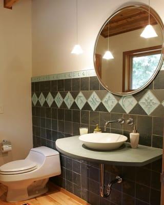 Roomy deluxe bath offers both privacy and style.