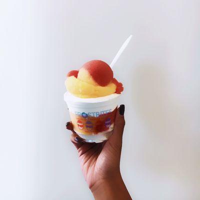 Strawberry/Mango sorbet cream.