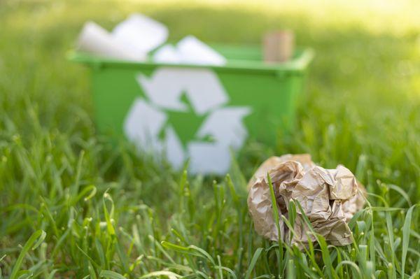 Recycle basket on the grass