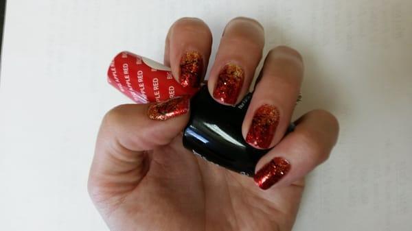 Shellac Manicure Glitter fade with hand painted nail art. Fall branches.$ 40
