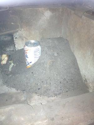 This is all the ash I scraped out from our chimney flue that was blocking the smoke from escaping. I put the can there as a size reference.