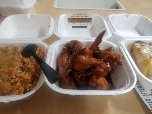 Jambalaya, Cognac wings, Bread Pudding