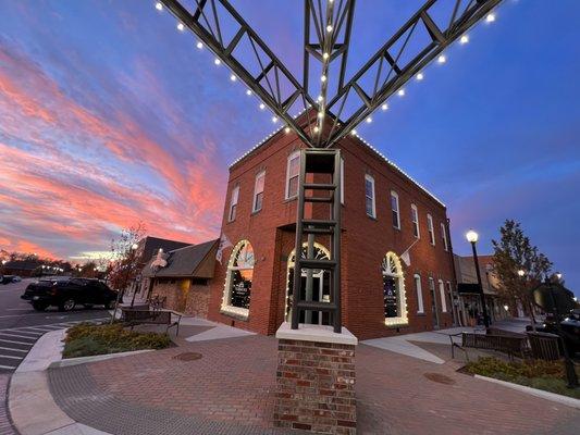 Front of the building from under the arches.