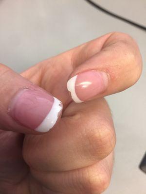 This is GEL after ONE WEEK. I will NEVER return to this terrible salon. 45 dollar refill for poor quality