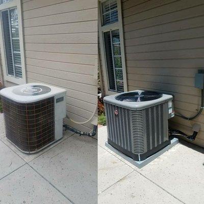 Before and after of a new A/C install.