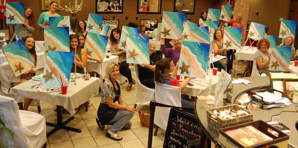 On site at The Pancakery Destin Restaurant in Destin, teaching the Starfish painting. Everyone had a blast!