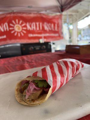 Glazed pork belly kati roll