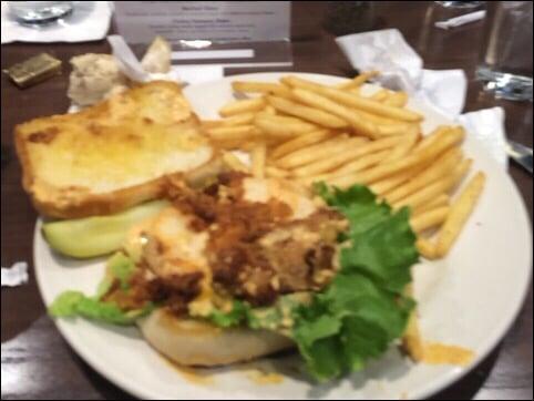 Buttermilk chicken sandwich at Lombardi's inside the casino. A greasy mess!