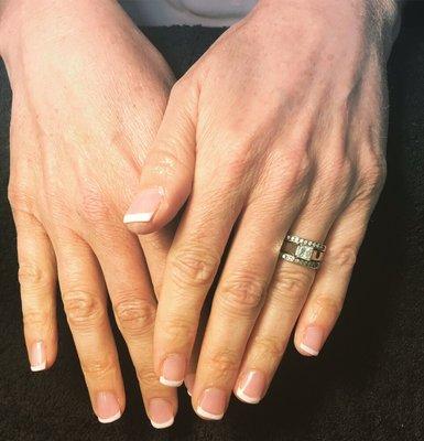 french manicure using the all natural kiara sky® dip powder system. (strong as acrylic without the damage & lasts up to 3 weeks!)