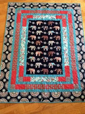 "Elephants" quilt made by Quilt Me A Story Quilts in Humble, TX (northeastern suburb of Houston).