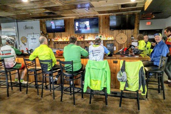 Enjoying the ample space at the large bar