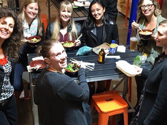 Drinks from Mrs. Jones, poke from Poke Delish, and beer from SF Brewing Company, all located in The Myriad.