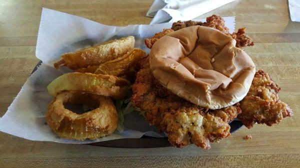 Awesome Steak Sandwich and home made onion rings....