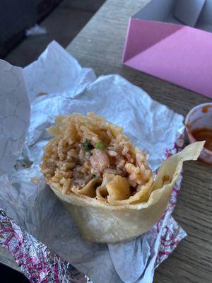 chewy rice. lots of cheese. not much steak. extra bland.