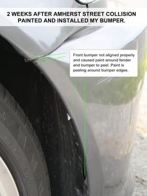 After 2 weeks of Amherst Street Collision painting my front bumper, the paint started peeling.