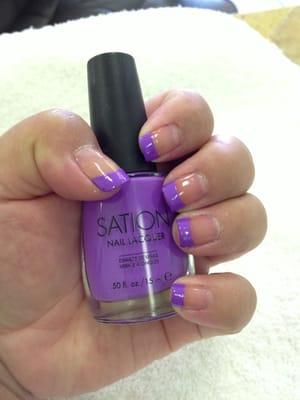 Beautiful manicure with purple French tip painted by Maki, she used Sation Nail polish.
