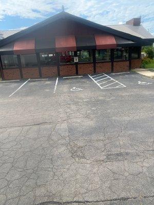 Outside of building. Abandoned building.