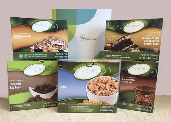 High protein rotini, chocolate soy puffs, chocolate chip pancakes, and a variety of protein bars!