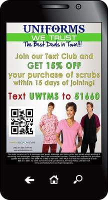 Sign up for text alerts for sales specials!