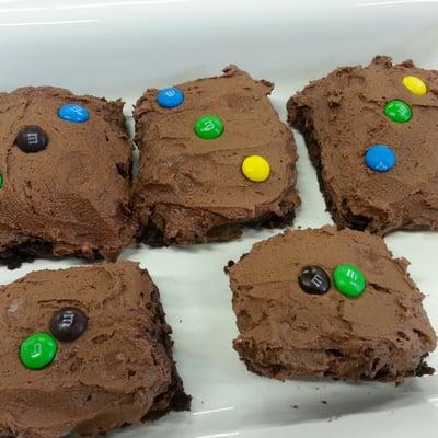 Chocolate frosted &M brownies.