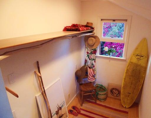 Custom crafted driftwood closet shelving system.