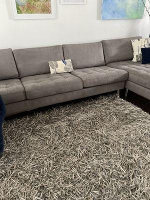 Sofa and shag carpet.