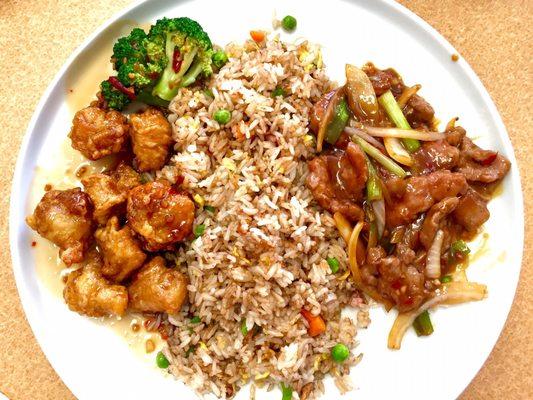 One Person (3 item) Dinner: Pork Fried Rice, General Chicken, Mongolian Beef