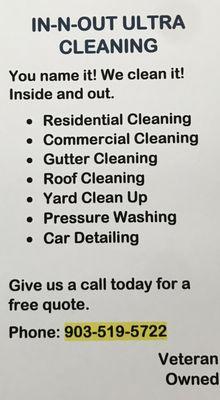 In-N-Out Ultra Cleaning