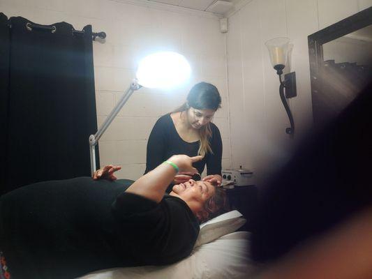 Getting an eyebrow restoration.