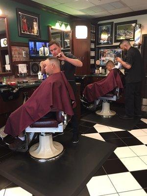 Just another Monday for men's haircuts with a hot towel here at V's Barbershop Fort Lauderdale.