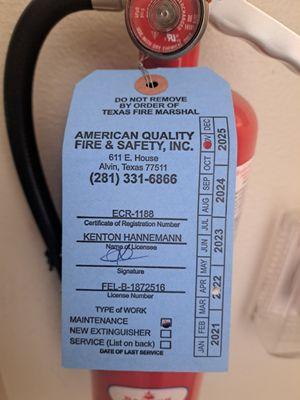 Please have your fire equipment at 5613 Crenshaw Road inspected. Fire extinguisher last insected Nov. 2022 and fire alarm fault since Feb.