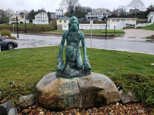 Narragansett Native American commorating the abundant fishing of the unique Westerly Salmon species found in this area.