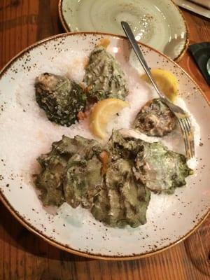 Baked oysters with Uni miso emulsion