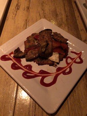 Crispy scallion pancake! I loved that they put roasted peppers and eggplant and fried egg on top of the crispy scallion pancake! Another yum