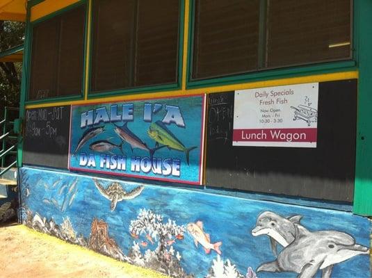 Da Fish House Market with the wagon's sign