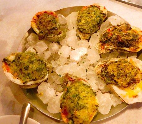 Oysters Rockefeller - didn't care for - basically like glorified spinach dip with a teeny tiny oyster in the middle