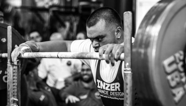 Alex Acosta during his second powerlifting competition getting ready to squat.