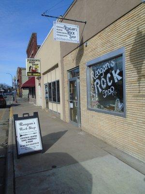 Outside of the shop, view looking north.