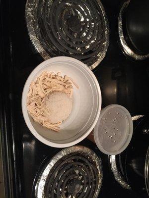 Shocked at the lack of rice in this bowl. Ordered kids chicken pho. Substituted pho noodles for rice and this is what was had.