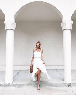 Long White Maxi dress, show some shoulder.