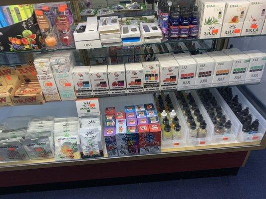 Juul pods, Hemp Wraps, E-Liquids, CBD Oil, CBD Gummys and Lollipops