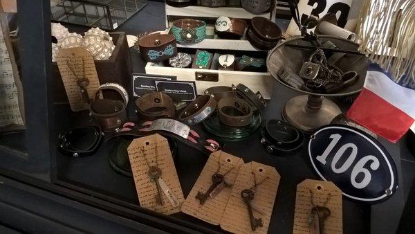 Hand-crafted leather cuffs by a local artist