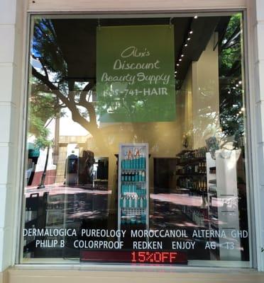 Front of Store, Right Next to Alex's Salon and Blow Dry Bar